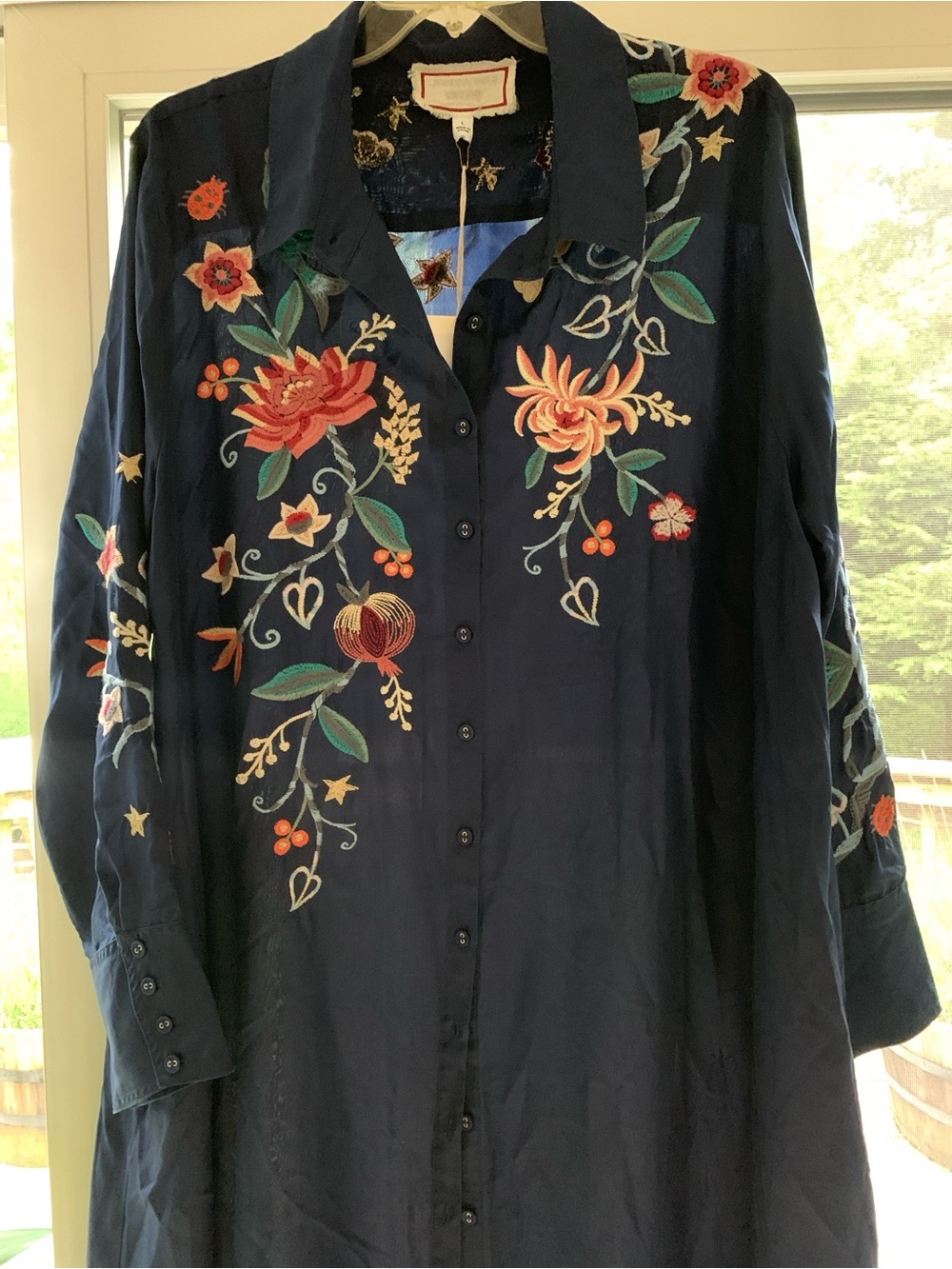 Johnny Was Navy Embroidered Floral Dress
